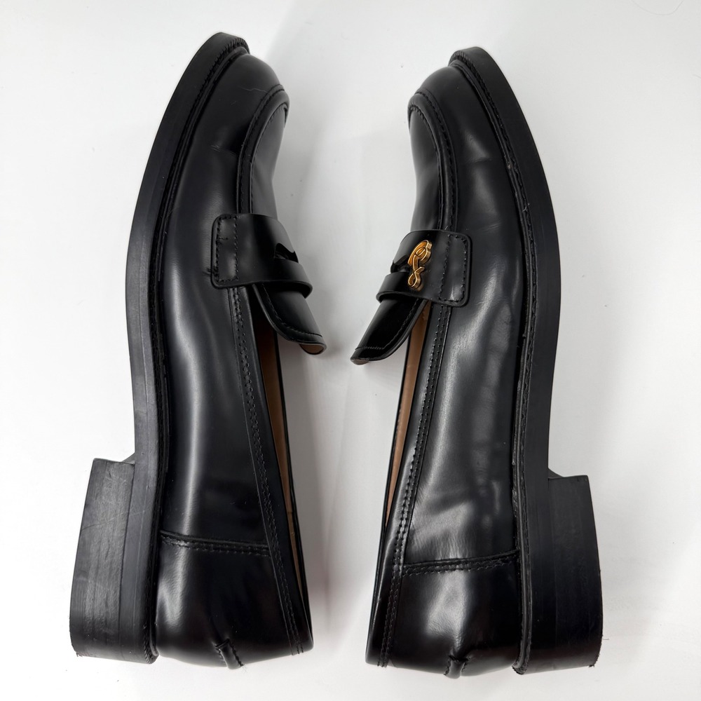 Sam Edelman Colin Loafers Women 7.5 Black Good Leather Scalloped Penny Slip On - Picture 4 of 6